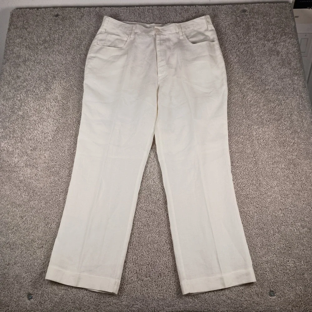 Jeremi Hunter 36Wx30L Mens White 100% Linen Straight Leg Summer Trousers Pants